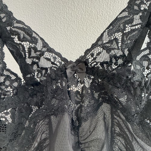 Vintage Shirley of Hollywood Black Lace Sheer Ruched Lingerie Mini Dress Small - Picture 3 of 13