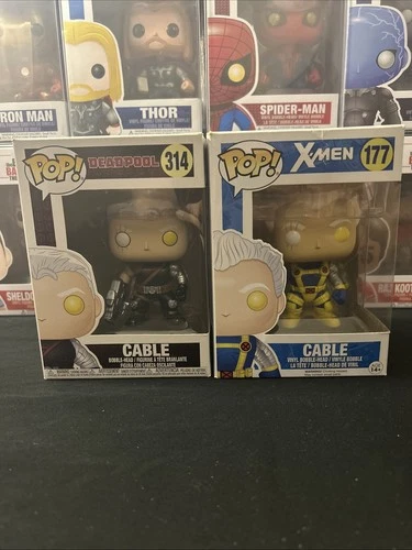 Funko Pop! Marvel #314 X-Men Cable and #177 Deadpool Cable with Protectors