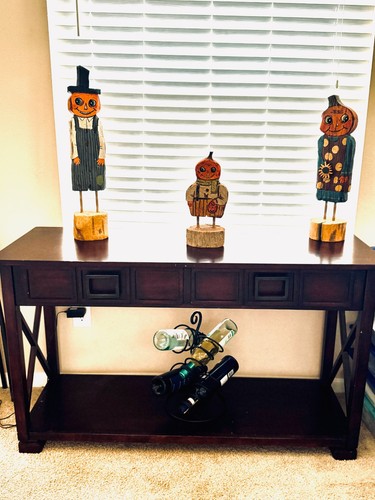 Fall Pumpkin Family Figurines Carved Solid Wood Rustic Farmhouse Decor Folk Art - Picture 5 of 15