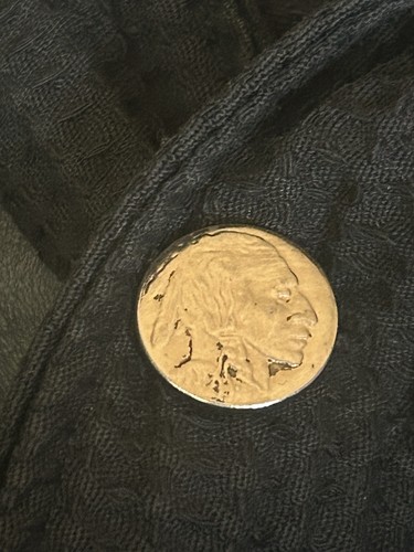 Herren Strickjacke schwarz Kunstleder Sportjacke Strick mit Büffelnickel Knöpfen L - Bild 13 von 18