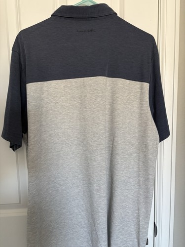 Travis Mathew Polo Shirt Mens XL Gray with Blue Striped Golf Performance - Picture 10 of 12