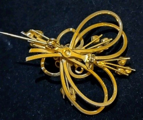 Precioso broche floral tono dorado y brillantes (broche). J60phod* - Imagen 2 de 6
