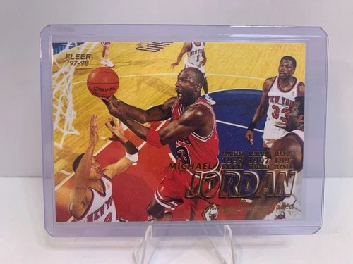 1997-98 Fleer Basketball Michael Jordan No. 23 Base Gold Lettering Near Mint