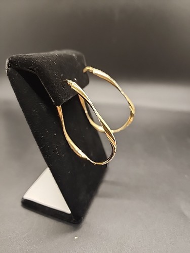 HSN Technibond 14K Yellow Gold Over Silver 2" Abstract Oval Hoop Earrings - Picture 2 of 11