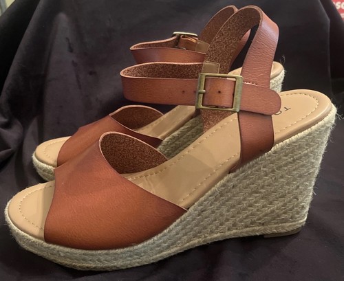 Torrid Womens Sandals Tan Open Toe Wedge Heeled Shoes Size 11W Jute EUC - Picture 2 of 12