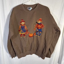 Vintage Granny Sweatshirt Womens XL Black Scarecrow Thanksgiving Fall Grandma