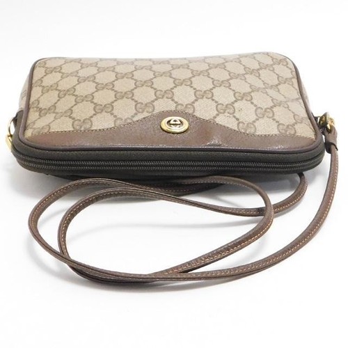 Gucci GG mini sac remises à bandoulière toile marron bordure cuir authentique