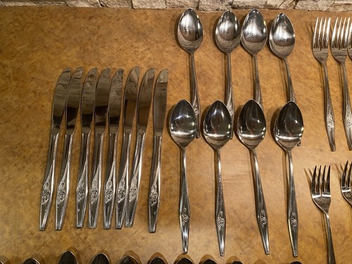 Vintage Oneida Lasting Rose Oneidacraft Deluxe Edelstahl Besteck Silberbesteck 72 Teile - Bild 5 von 16
