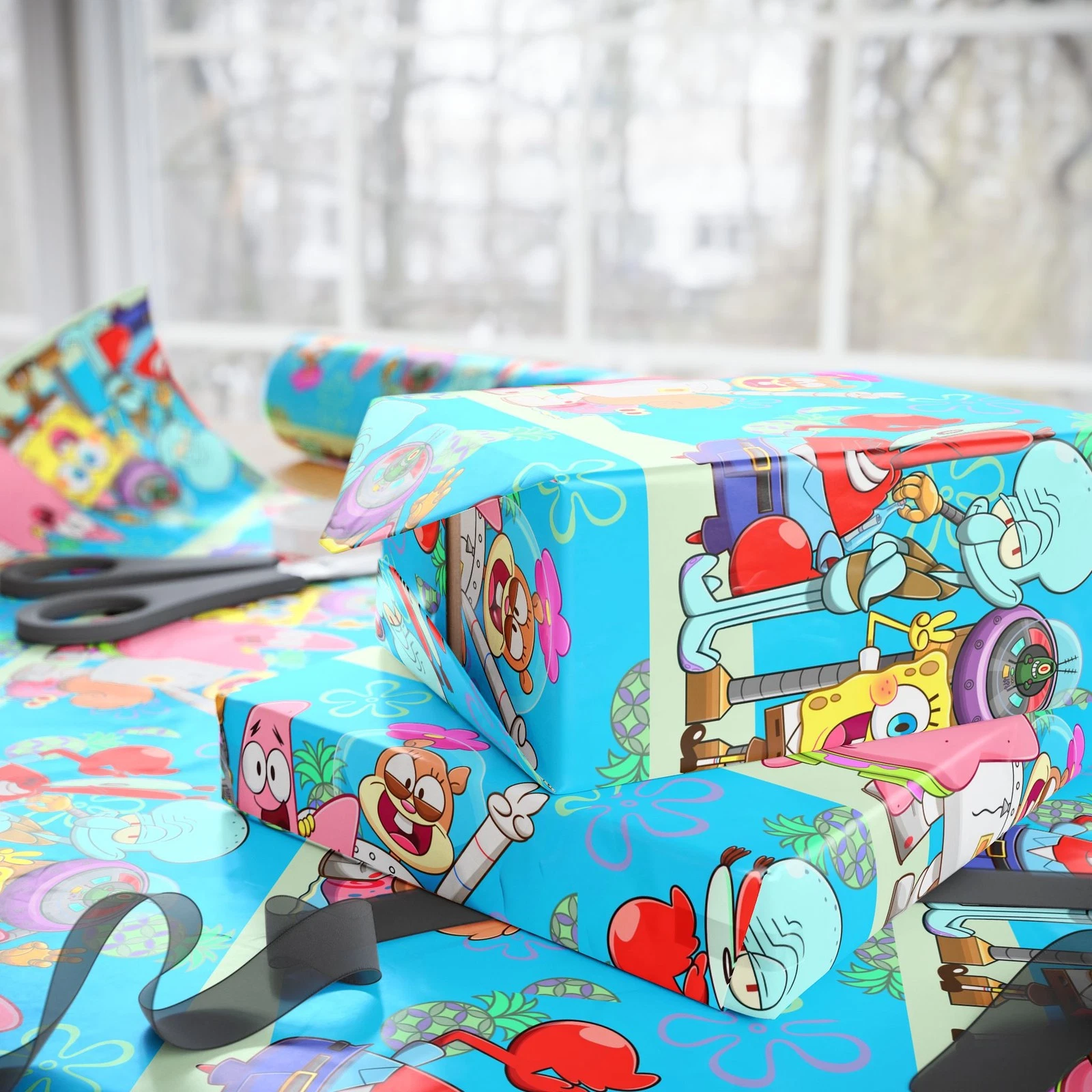 SpongeBob SquarePants Main Characters Birthday Christmas Gift Wrapping Paper