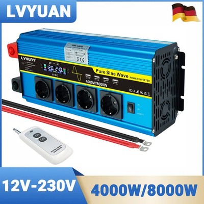 4000W 8000W Reiner Sinus Spannungswandler DC 12V auf AC 230V Wechselrichter