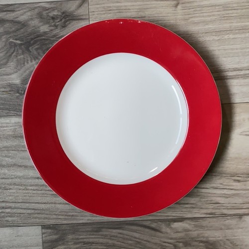 Pair of Crate & Barrel 8-1/4” Red Banded Porcelain Salad Plates  - Picture 2 of 7