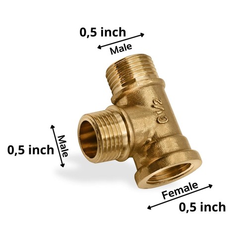 Rohr T-Stück 1/2" Innengewinde x 1/2" Außengewinde x1/2" Außengewinde Verbinder Messing NPT - Bild 2 von 8