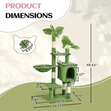 48in Green Large Indoor Cat Tree Tower with Cat Scratching Post, Cozy Condo