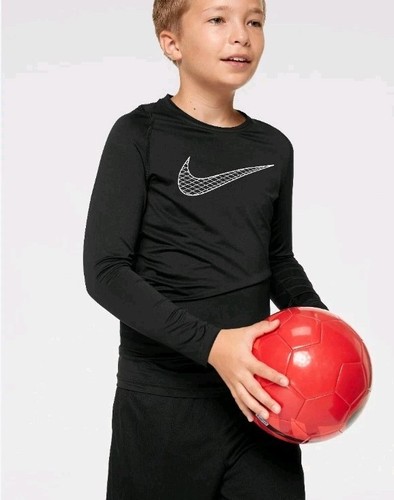 Nike Pro Kids Boy's Long Sleeve Activewear Black Shirt Pullover Top! L - Picture 2 of 4