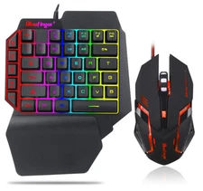 One Hand RGB Gaming Keyboard and Backlit Mouse Combo,USB Wired Rainbow Letters