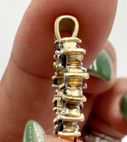 Colgante Corazón Doble Cara Oro Amarillo 14kt con Rubí y Diapositivas y Zafiro y Diapositivas - Imagen 5 de 6