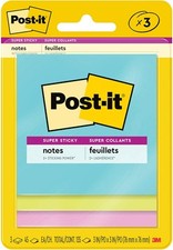 Post-it Super Sticky Notes, 3x3 in, 3 Pads 2X The Sticking Power Supernova Neons
