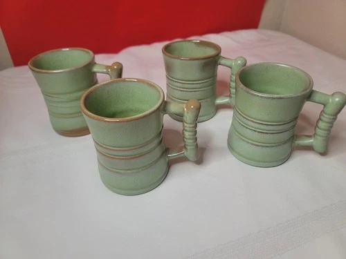 Set of 4 VTG Frankoma Plainsman Prairie Green C3 Coffee Tea CUP