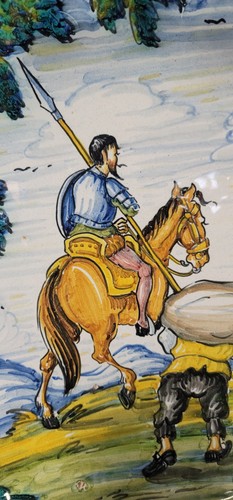 Vtg Talavera España Pottery Don Quixote 14" Charger Platter - Picture 3 of 11