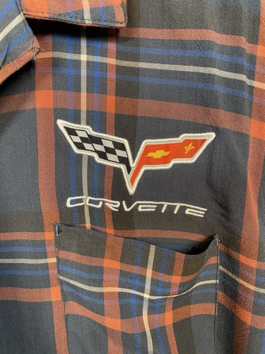 Men's Corvette GM Button Shirt SIZE MEDIUM M plaid classic short sleeve - Picture 7 of 7
