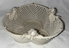 Belleek Porcelain Basket Shamrock Shaped White Rose Floral Decorative Bowl