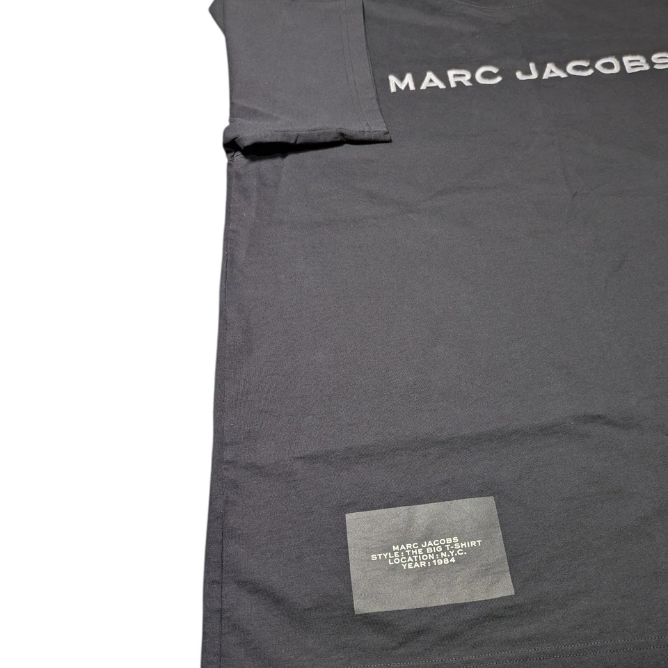Marc Jacobs Crew Black T Shirt Oversized S Cotton Short Sleeve Logo Tee - Image 4 of 4