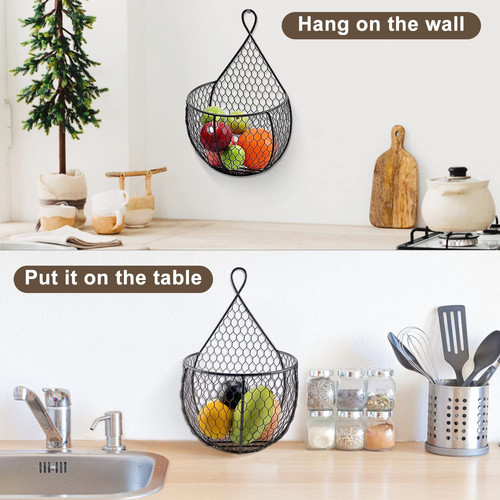 Metal Fruit And Vegetable Storage Hanging Basket Wall Mounted Hanging Fruit - Picture 6 of 7