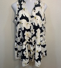 Nine West Dress New Button Front Ruffle Hem NWT Petite Large PL Black Cream