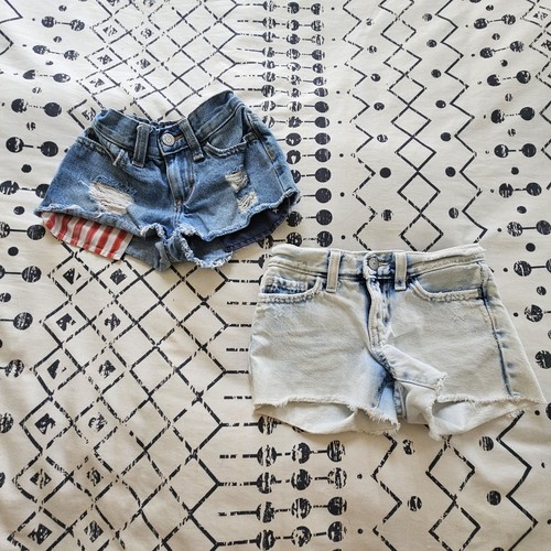 Old Navy American Flag & Acid Wash Cut-off Frayed Raw Hem Denim Shorts, Size 6