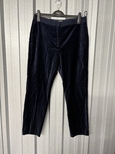 M&S Velvet Slim Fit Ankle Grazer Trousers Hose UK 10 Regular Navy - Bild 1 von 14