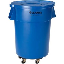 Global Industrial? Plastic Trash Can with Lid & Dolly - 55 Gallon Blue