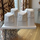 West Elm White Ceramic Sitting Owls Covered Butter Dish MCM