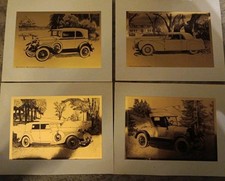 Lot of 4 gold foil style pictures Ford roadster, Lincoln sedan, Continental mark