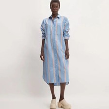 Everlane Midi Cotton Shirt Dress in Parisian Blue/Black/Rusted Red/Bone XXS