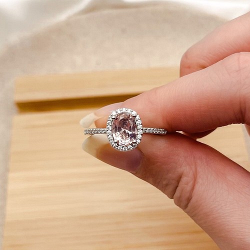 Anillo de morganita de plata de ley 925 anillo con halo anillo de boda mejor regalo para ella - Imagen 10 de 14
