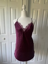 Victoria  s Secret plum wine chantilly lace slip M MEDIUM burgundy Vintage Nighty