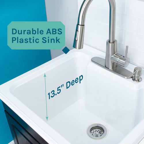 Tehila Utility Sink with Cabinet Vanity Stainless Steel Finish Pull-Down Faucet - Picture 4 of 11