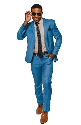 Bambolo da uomo abito slim aderente blu a quadretti 2 bottoni tacca 16308 AZARMAN NUOVO - Foto 6 di 6