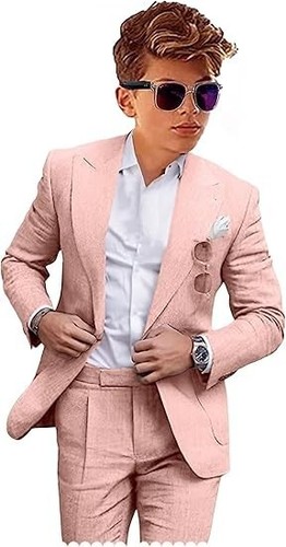 Linen Boys' Suits Casual 2 Piece Summer Beach Wedding Tuxedo Suit For Boy Ring - Picture 14 of 18