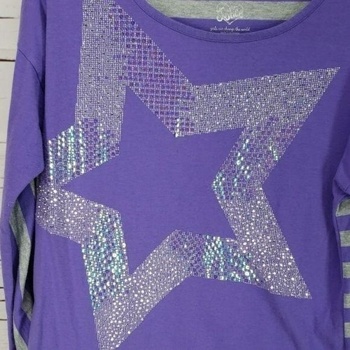 Justice Purple & Grey Stripe Star size 16 Shirt - Picture 3 of 6