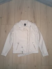 Forever 21 Girls faux leather jacket size 13/14 White biker grunge edgy