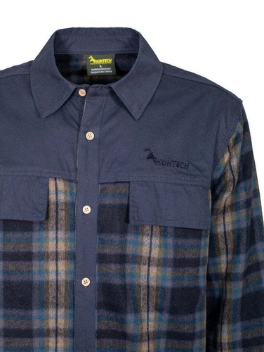 Huntech Men's Button Up Buck Shirt - Blue Check - Picture 3 of 6