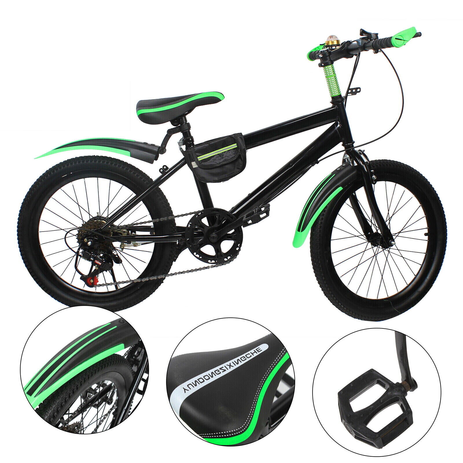 20" Kids Mountain Bike w/Double Disc Brake 7-Speed Child City Bike Carbon Steel