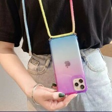 Trendy crossbody lanyard necklace rainbow phone case iphone 12 pro max