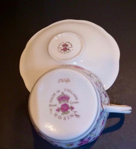VTG Rosina Pink Rose Chintz Pattern Scalloped Gold Trim Cup+Saucer England #5040 - Picture 6 of 7