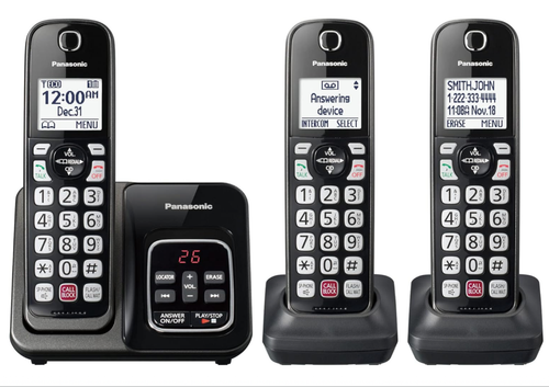 Panasonic KX-TGD833M Cordless 3 Handset Caller ID with Answering Machine, Black