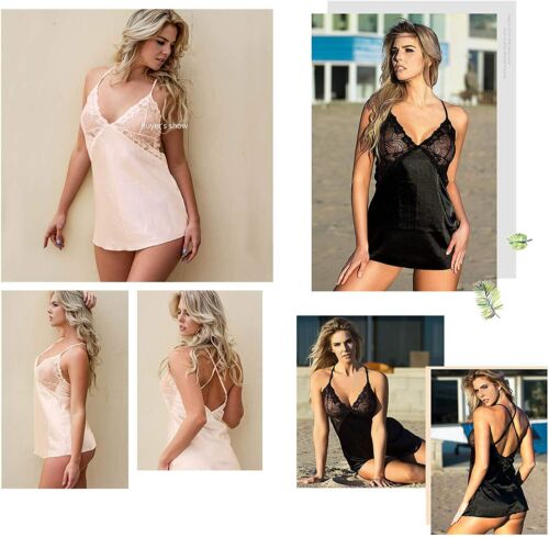 Sleepwear Sexy Lingerie Lace Chemise Satin Slip Negligee Nightie Bridal Babydoll - Picture 16 of 31