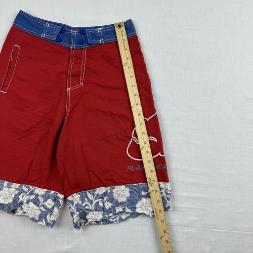 Vintage Flamehead Swim Trunks Boys Medium Red Big Graphic Y2K Skater Shorts - Picture 9 of 12