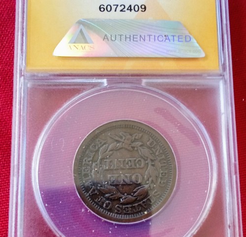 1850 P Liberty Head Large Penny ANACS Graded VF 30 Condition ✅ Photos. - Picture 5 of 7
