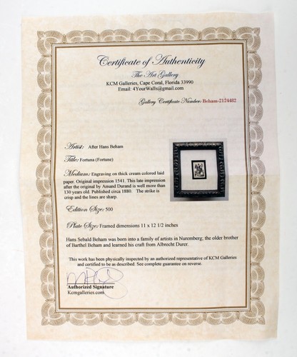 Fortuna After Hans Beham Print Artwork with COA - Picture 3 of 4